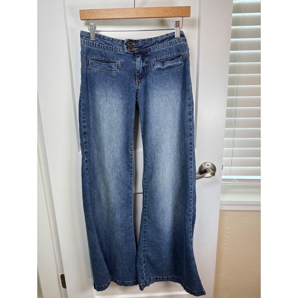 Fusion Womens Low Rise Wide Leg Jeans Medium Wash Y2K Size 5 28x31
